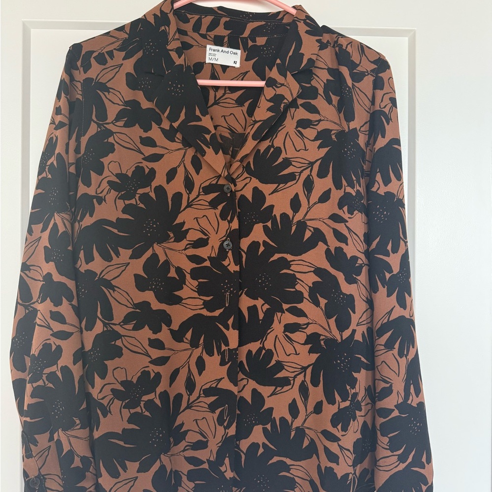 Frank & Oak Black and Brown Floral Button Down Shirt